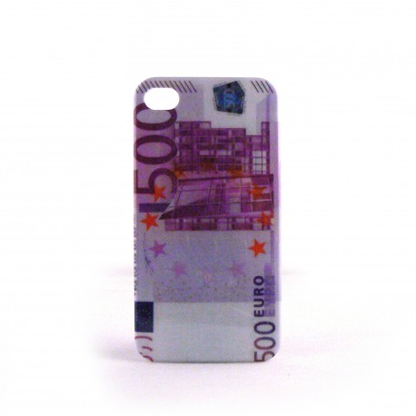 Coque brillante rigide billet 500 uros pour Iphone 4 + film protection ecran