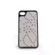 Coque simili-cuir avec fleurs incrustees de diamants et pourtour metal pour Iphone 4 + film protection ecran