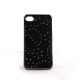 Coque simili-cuir avec fleurs incrustees de diamants et pourtour metal pour Iphone 4 + film protection ecran