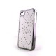 Coque simili-cuir avec fleurs incrustees de diamants et pourtour metal pour Iphone 4 + film protection ecran