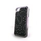 Coque simili-cuir avec fleurs incrustees de diamants et pourtour metal pour Iphone 4 + film protection ecran