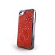 Coque simili-cuir avec fleurs incrustees de diamants et pourtour metal pour Iphone 4 + film protection ecran