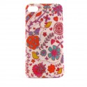 Coque brillante rigide fleur bleue et oiseaux verts pour Iphone 4 + film protection ecran