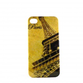 Coque brillante rigide verte avec tour Eiffel pour Iphone 4 + film protection ecran