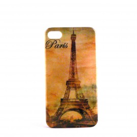 Coque brillante rigide beige avec tour Eiffel pour Iphone 4 + film protection ecran