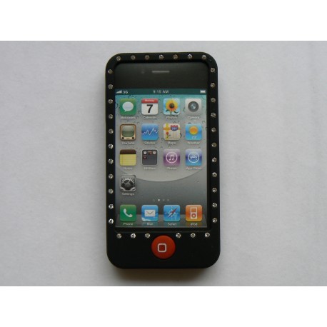 Coque silicone pourtour diamants pour Iphone 4 + film protection ecran