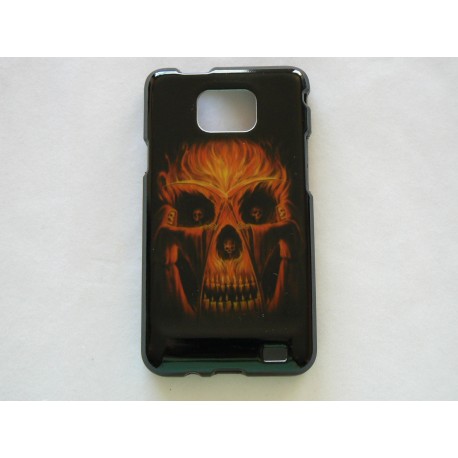 Coque Samsung Galaxy S2 I9100 brillante tête de mort orange + film protection écran