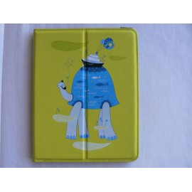 Etui pochette Ipad 2 IUVO verte motif tortue bleue + film protection écran 