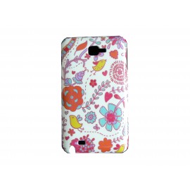 Coque brillante fleurs roses et bleues pour Samsung Galaxy Note I9220/N7000  + film protection écran offert