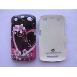 Coque Blackberry Curve 9350/9360/9370  noire fleurs roses+ film protection écran offert