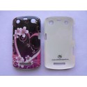 Coque Blackberry Curve 9350/9360/9370  noire fleurs roses+ film protection écran offert