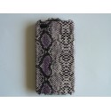 Pochette Iphone 4 violette en simili-cuir peau de serpent + film protection écran 