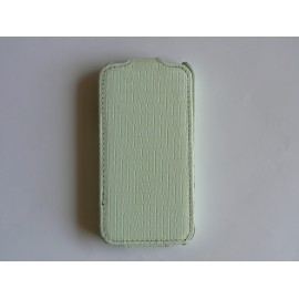 Pochette Iphone 4 blanche en simili-cuir peau de crocodile + film protection écran 