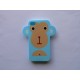 Coque Iphone 4 bleue silicone semi-rigide motif singe + film protection écran offert