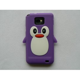 Coque silicone  motif pingouin violet pour  Samsung I9100 Galaxy S2 + film protection écran offert