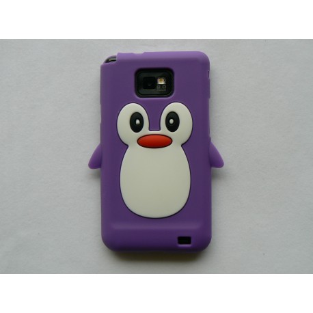 Coque silicone  motif pingouin violet pour  Samsung I9100 Galaxy S2 + film protection écran offert