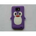 Coque silicone  motif pingouin violet pour  Samsung I9100 Galaxy S2 + film protection écran offert