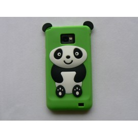 Coque silicone verte motif panda assis pour  Samsung I9100 Galaxy S2 + film protection écran offert