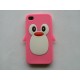 Coque Iphone 4 en silicone rose motif pingouin + film protection écran offert