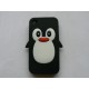 Coque Iphone 4 en silicone noire motif pingouin + film protection écran offert