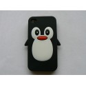 Coque Iphone 4 en silicone noire motif pingouin + film protection écran offert