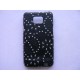 Coque Samsung I9100 Galaxy S2 simili-cuir noir fleurs incrustée de diamants + film protection écran offert