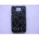 Coque Samsung I9100 Galaxy S2 simili-cuir noir fleurs incrustée de diamants + film protection écran offert