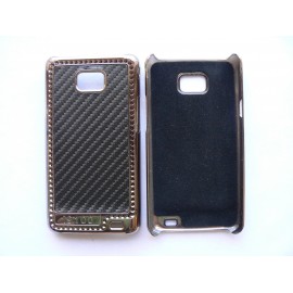 Coque Samsung I9100 Galaxy S2 noir effet carbone pourtour argent + film protection écran offert