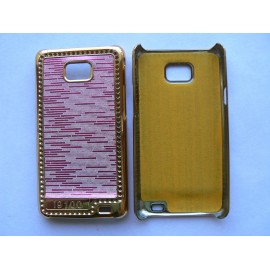 Coque Samsung I9100 Galaxy S2 rose paillette pourtour or + film protection écran offert