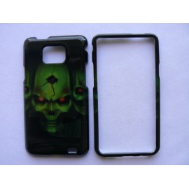 Coque Samsung I9100 Galaxy S2 noir tête de mort verte + film protection écran offert