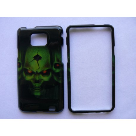 Coque Samsung I9100 Galaxy S2 noir tête de mort verte + film protection écran offert