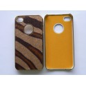 Coque Iphone 4 marron rigide effet zèbre + film protection écran