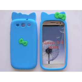 Coque Samsung I9300 Galaxy S3 silicone bleue nud papillon + film protection écran offert