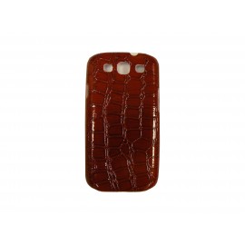 Coque pour Samsung I9300 Galaxy S3 simili-cuir serpent marron + film protection écran offert