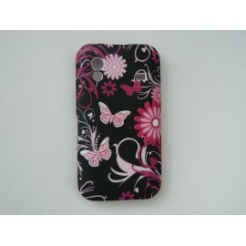 Coque Samsung S5830 Galaxy Ace silicone noire fleurs et papillons roses + film protection écran offert