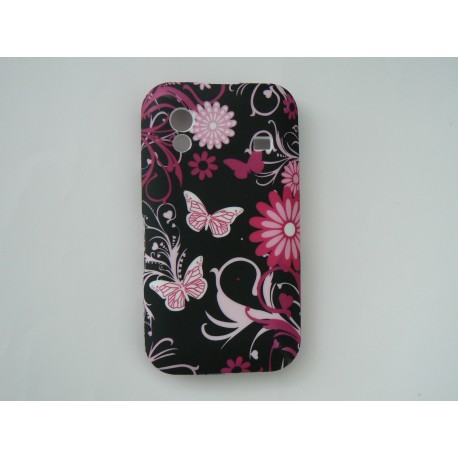 Coque Samsung S5830 Galaxy Ace silicone noire fleurs et papillons roses + film protection écran offert