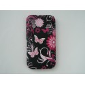 Coque Samsung S5830 Galaxy Ace silicone noire fleurs et papillons roses + film protection écran offert