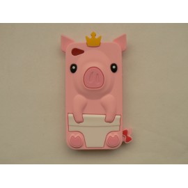 Coque Iphone 4 silicone cochon rose + film protection écran offert