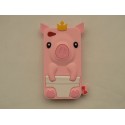 Coque Iphone 4 silicone cochon rose + film protection écran offert