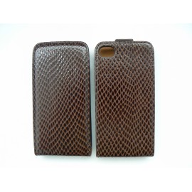 Pochette Iphone 4 en simili-cuir peau de serpent marron + film protection écran 