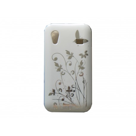 Coque pour Samsung S5830 Galaxy Ace blanche papillons fleurs argents + film protection écran offert