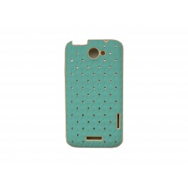 Coque HTC one X mate bleue strass diamants + film protection écran offert