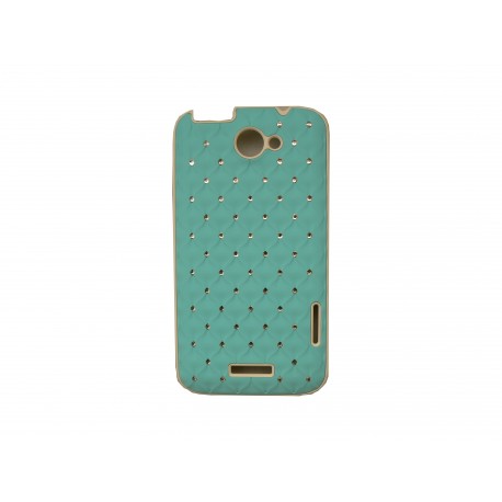 Coque HTC one X mate bleue strass diamants + film protection écran offert