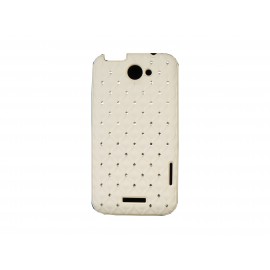 Coque HTC one X mate blanche strass diamants + film protection écran offert