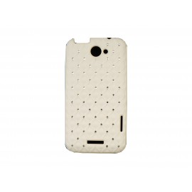 Coque HTC one X mate blanche strass diamants + film protection écran offert