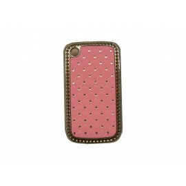 Coque Blackberry 8520 curve rose clair strass diamants + film protection ecran offert