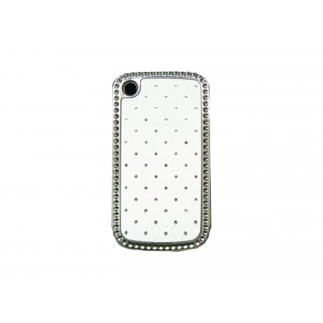 Coque Blackberry 8520 curve blanche strass diamants + film protection ecran offert