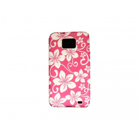 Coque pour Samsung I9100 Galaxy S2 silicone rose fleurs blanches + film protection écran offert