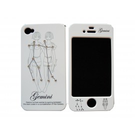 Coque integrale signe zodiaque gemeau strass diamants pour Iphone 4 + film protection ecran