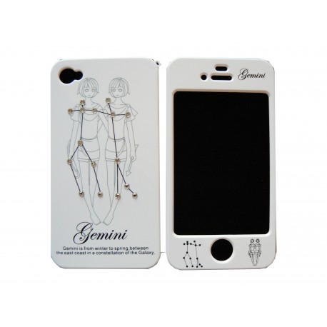 Coque integrale signe zodiaque gemeau strass diamants pour Iphone 4 + film protection ecran